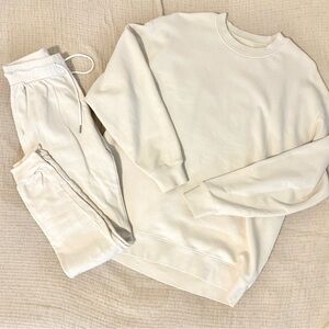 Mate the Label Fleece Joggers and Sweatshirt Set Color Bone Organic Cotton XS/S